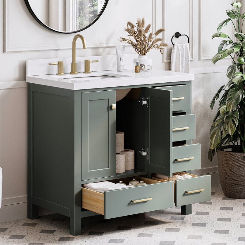 Ensemble de meuble-lavabo simple 37 po Grevera, Vert rétro, Rectangular