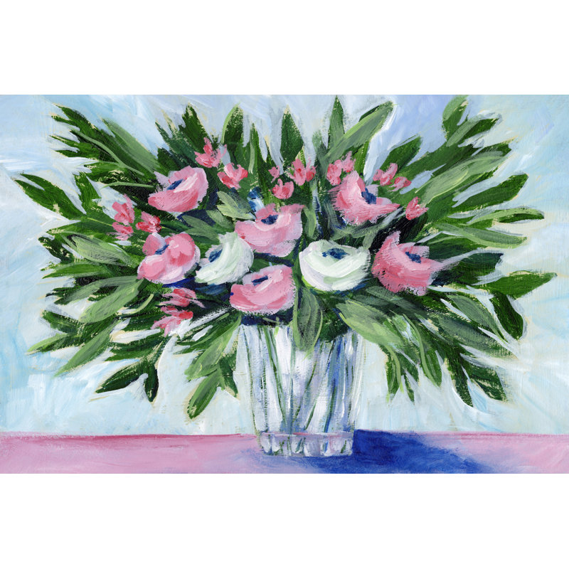Rosy Bouquet II - Painting on Canvas, 81 cm H x 122 cm W, Black Floater Frame