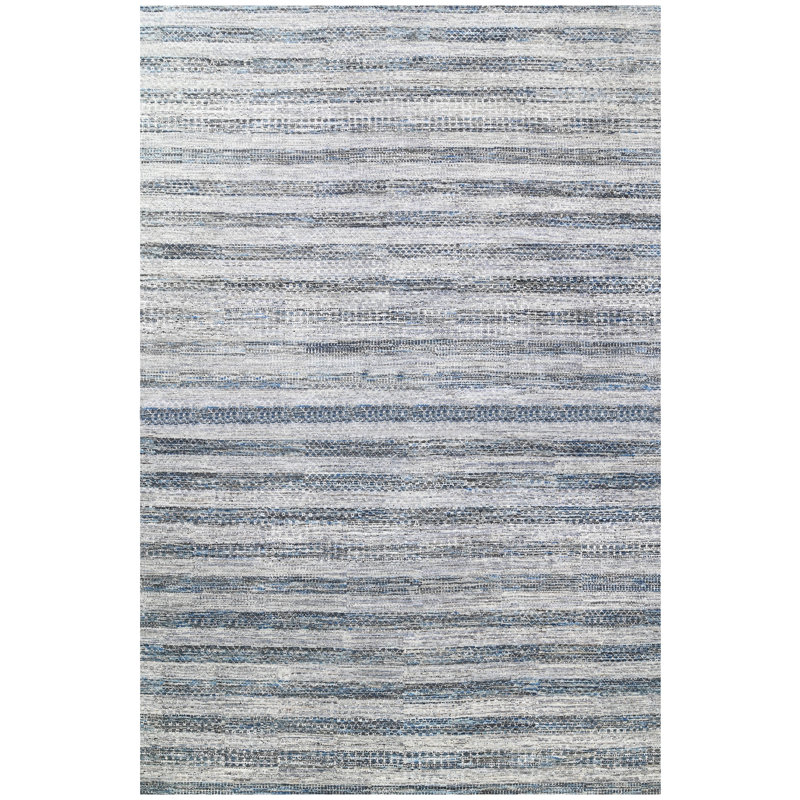 Hand Knotted Striped Area Rug in Blue/Gray