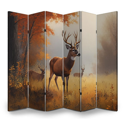 Paravent 4 panneaux pliable pour homme Cave Royal Antler Western Farmhouse Autumn Trees Forest Toile séparateur de pièce Paravent de protection autoportant Cloison de séparation