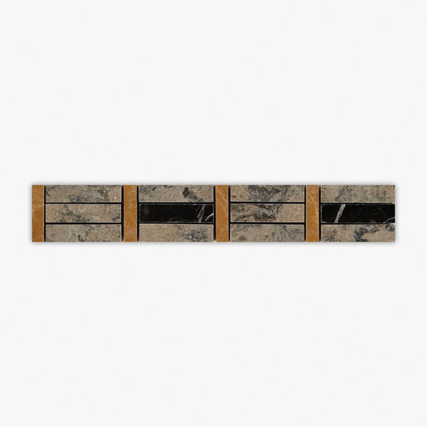Brown Aino, Nero Marquina, Amber Polished Blend Marble 2x12 Decorative Border