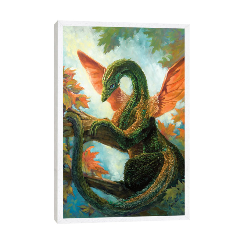 Verdant Dragon - Print on Canvas, White Framed, 101.6cm H x 66.04cm W x 3.81cm D