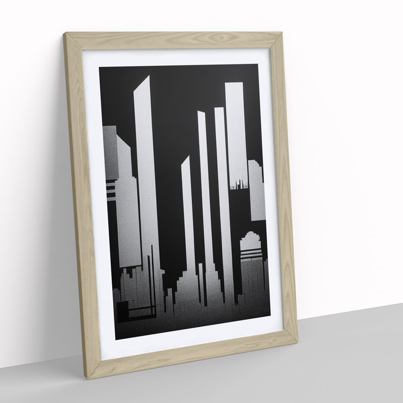 Monochrome City Skyline Abstract No.5 - Wall Art, 34cm H x 25cm W x 2cm D, Oak