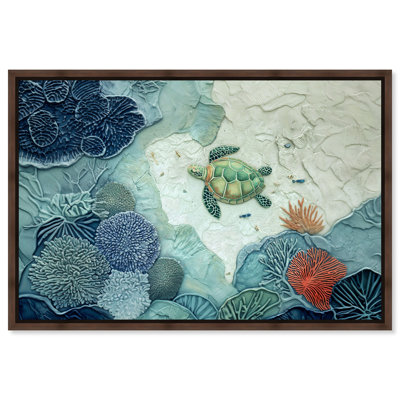 Solitary Turtle I Framed Canvas Print Kitchen Wall Decor by Art Remedy, Walnut Frame, 15 x 10