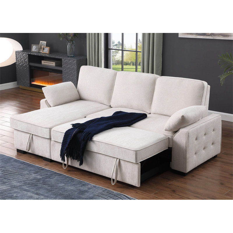 Canapé-lit modulaire réversible en tissu chenille l 91 po Marcello, Chenille beige