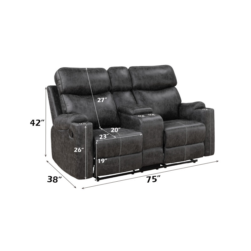 Lathyn Motion Loveseat with Console in Dark Grey