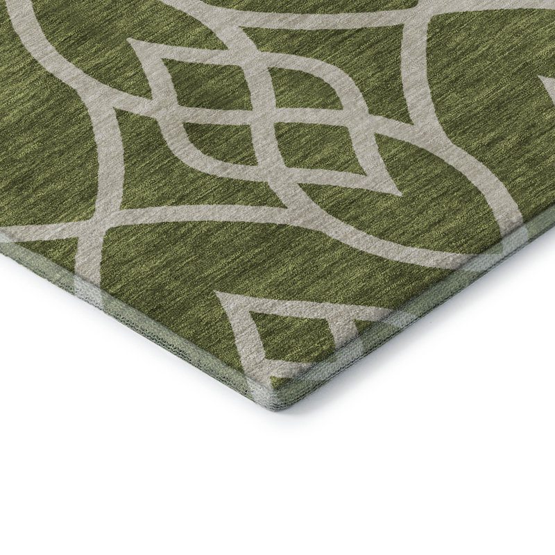 Premium Machine Washable Prisco Olive Rug, Round 8'