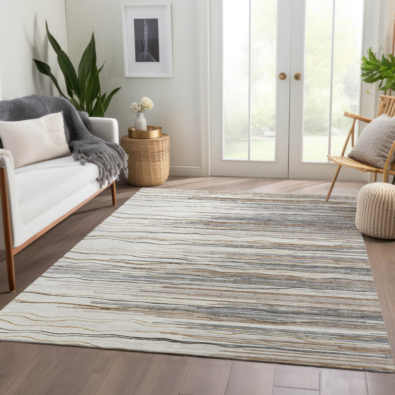 Premium Machine Washable Lyndhurst AMF996 Stripes Rug, Rectangle 10' x 14'