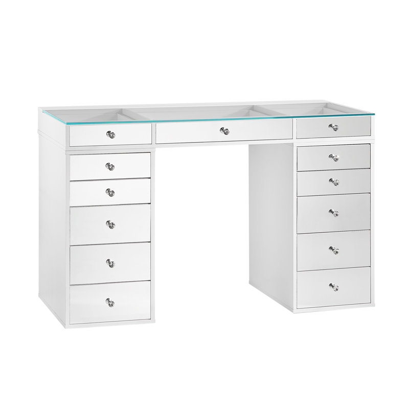 Ensemble de coiffeuse avec plateau en verre transparent et ensemble de 5 tiroirs pour meuble-lavabo de maquillage Slay Station Plus 2.0 