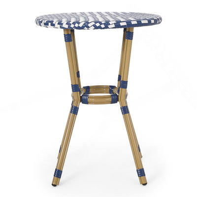 Charming French Bistro Table With Rust-Resistant Aluminum Frame And Durable Polyethylene Rattan, Perfect For Outdoor Relaxation And Elegance.