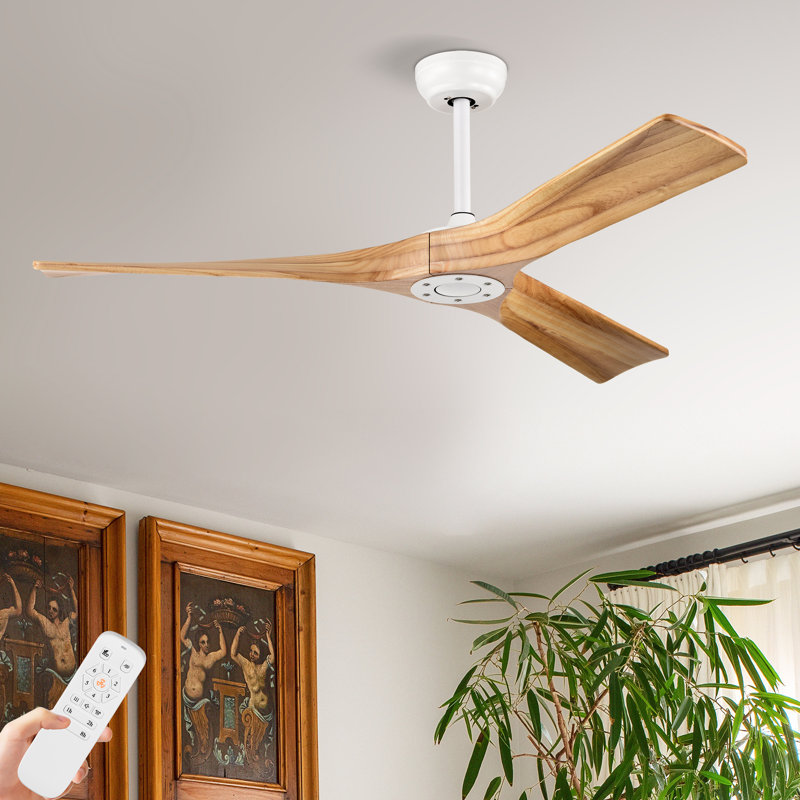 52'' Solid Wood Ceiling Fan, White with Oak Blades
