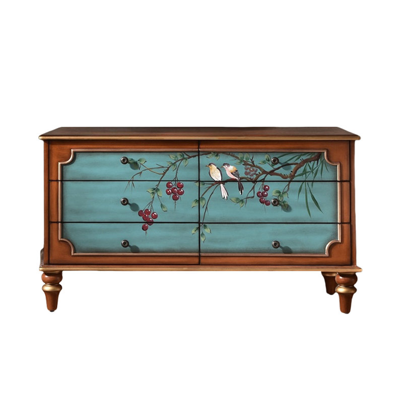 Commode décorative rustique 6 tiroirs peinte à la main