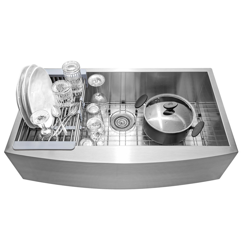 33" Brushed Stainless Steel Farmhouse Apron Kitchen Sink with Accessories