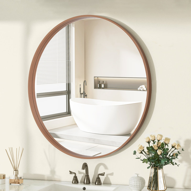 Karrina Round Mirror, 28" x 28", Walnut