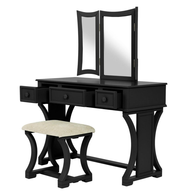 Ensemble de meuble-lavabo avec tabouret pliable unique, Noir