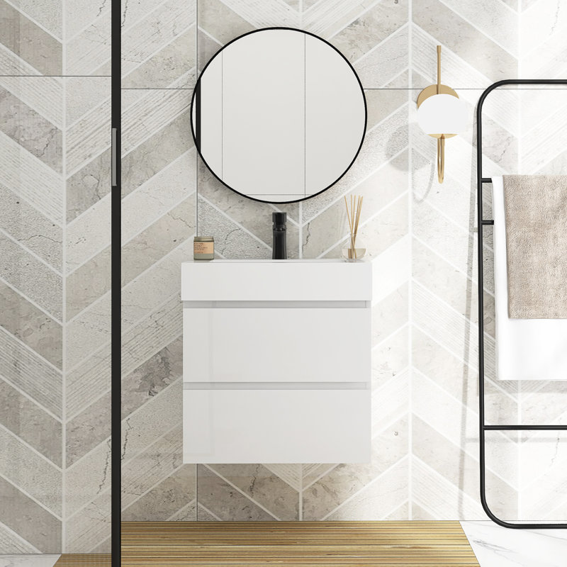 Meuble-lavabo mural simple Sherranda, H 25 po x l 36 po x P 18 po, Blanc, Blanc