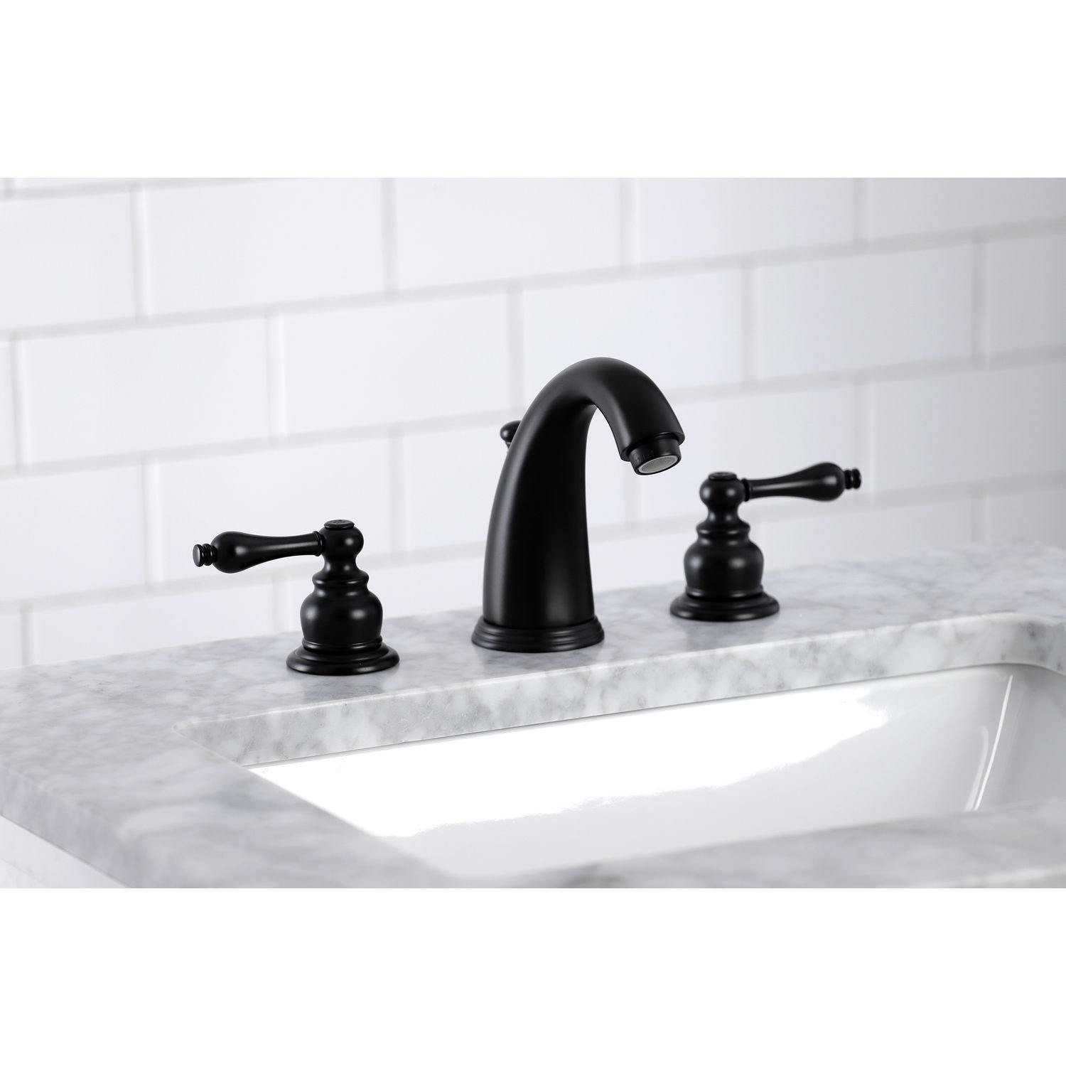 Victorian Widespread Bathroom Faucet with Drain, Matte Black
