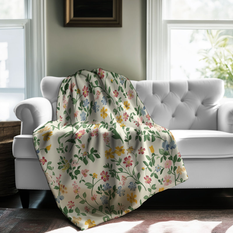 Springtime Bouquets - 1 Piece Premium Sherpa Blanket, Queen