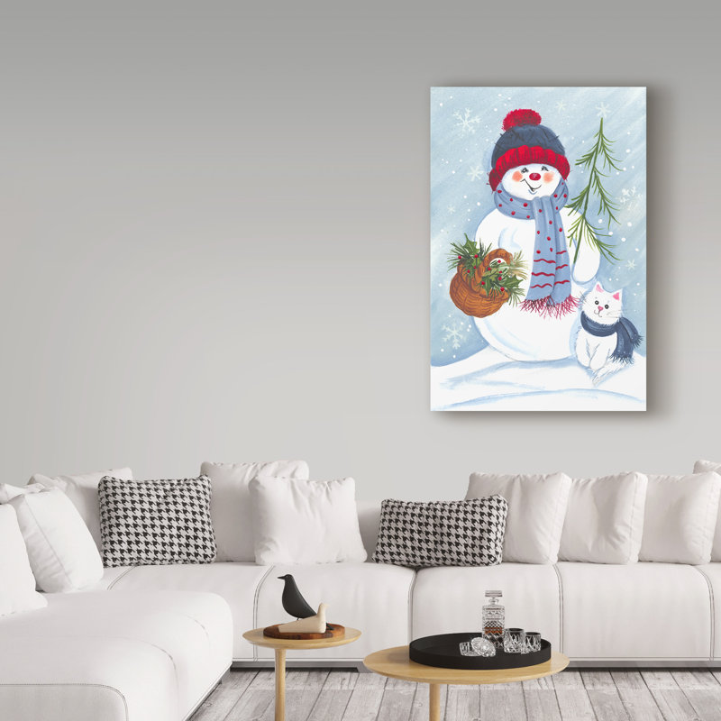 « bonhomme de neige et amis », art sur toile, H 19 po x l 12 po x P 2 po