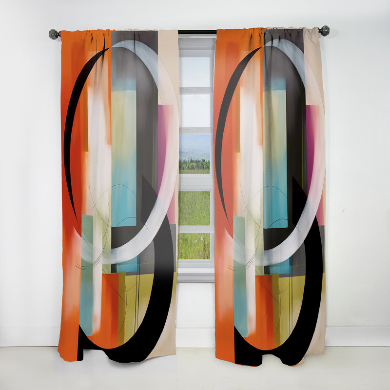 Grasselli Orange Geometric Rhythms Ii Modern Curtain Velvet Room Darkening 1 Panel, 52" W x 95" L