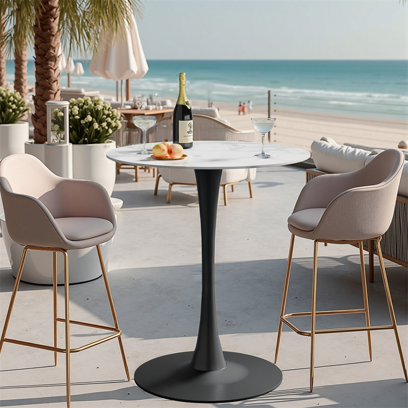 Table de bistro Sintered Stone Top, Blanc, Noir, H 39,37 po x l 29,92 po x P 29,92 po