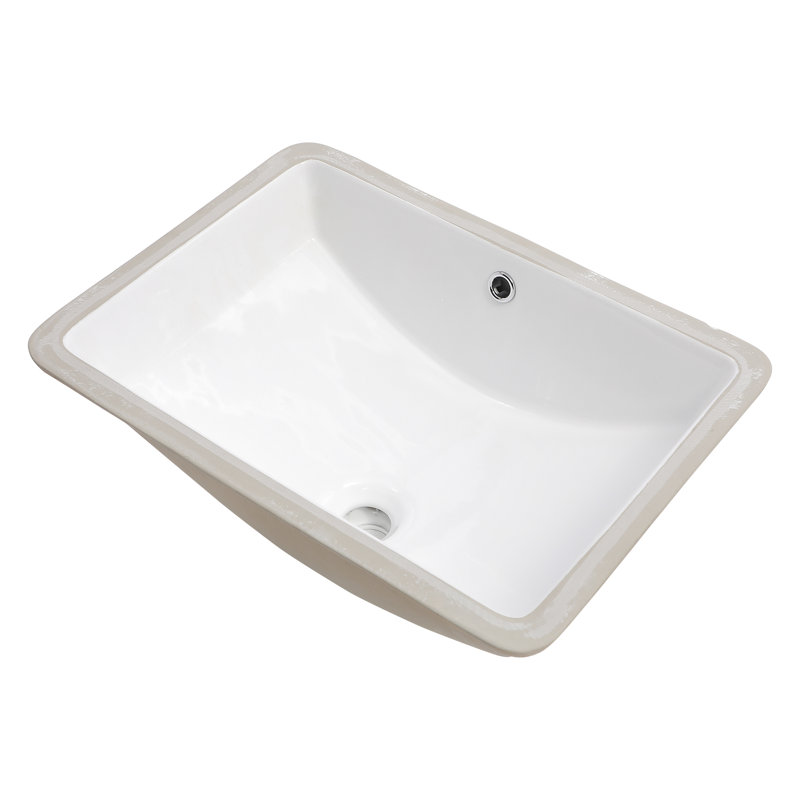 Lavabo en céramique en céramique - Bol profond rectangulaire blanc avec trop-plein, résistance aux acides, meuble-lavabo captivant, pratique pour