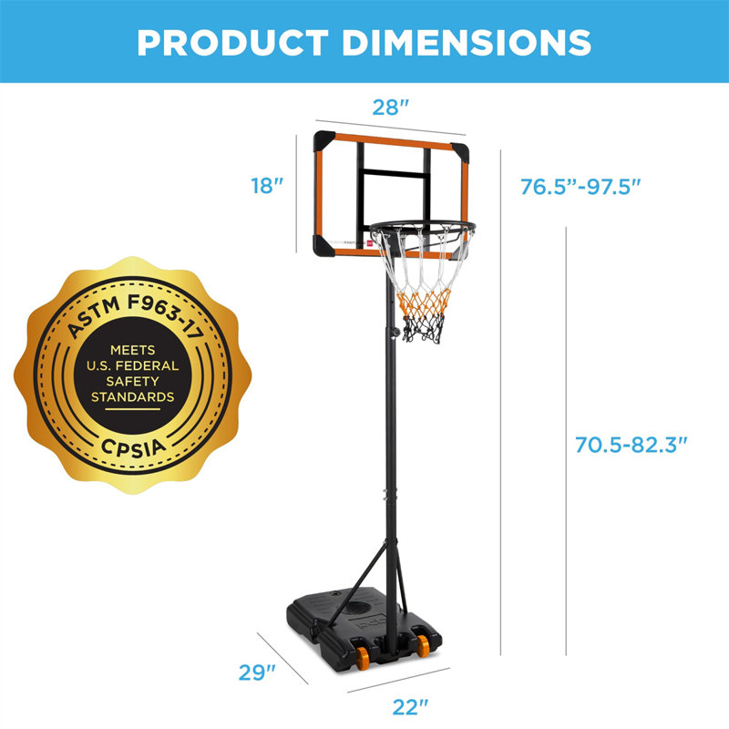 Adjustable Portable Kids Basketball Hoop with Orange and Black Backboard