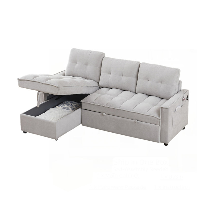 Canapé-lit multifonctionnel en chenille avec triple conversion et rangement caché pour les petits espaces