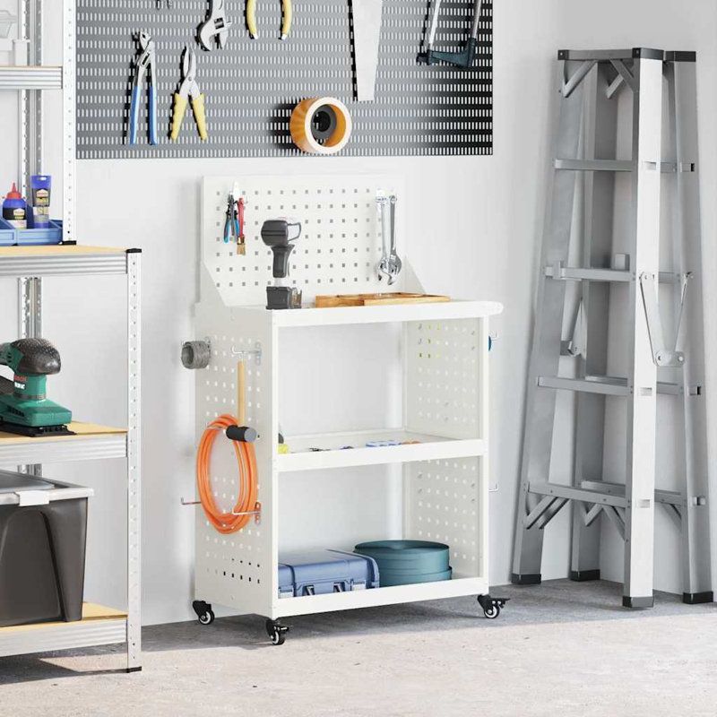 Tool Trolley Manual 65 X 35 X 111 Cm Cold-Rolded Steel, White