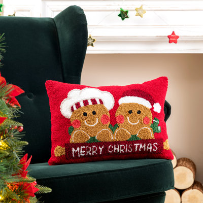 18"L Hooked Gingerbread Boy & Girl Pillow
