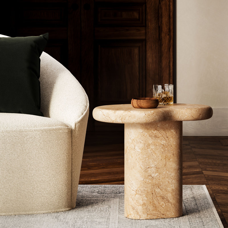 Table d'appoint en faux travertin Elowen