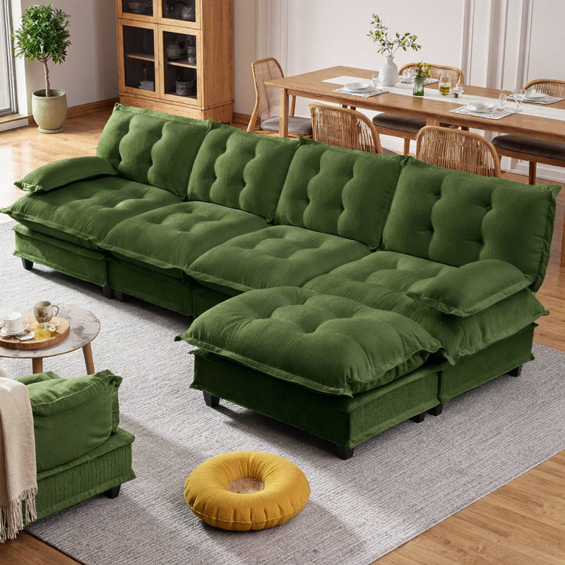 Canapé modulaire en forme de L de 138 po avec repose-pieds modulaire en L chenille, canapé modulaire en tissu chenille à 4 sièges profonds, canapé confortable à 4 sièges en treillis pour salon, chambre à coucher et appartement