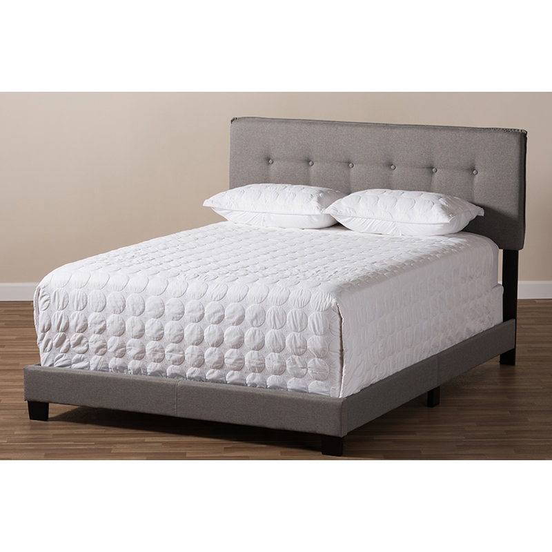 Lit tapissier capitonné standard Aganlane, Grand, Gris clair
