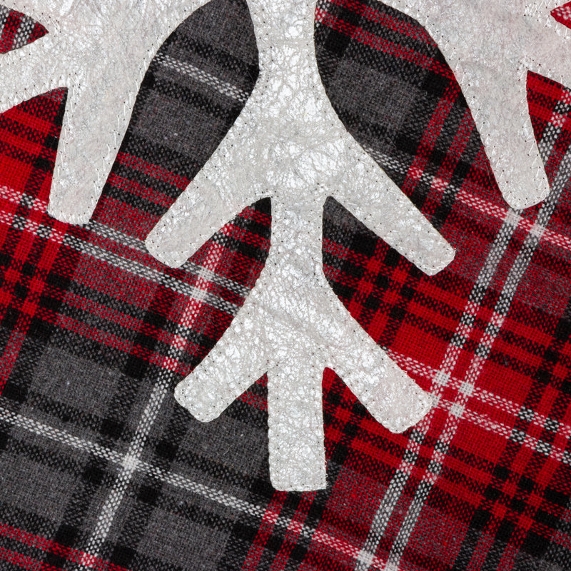 Red Buffalo Plaid Tree Skirt with Snowflake and Faux Fur Trim