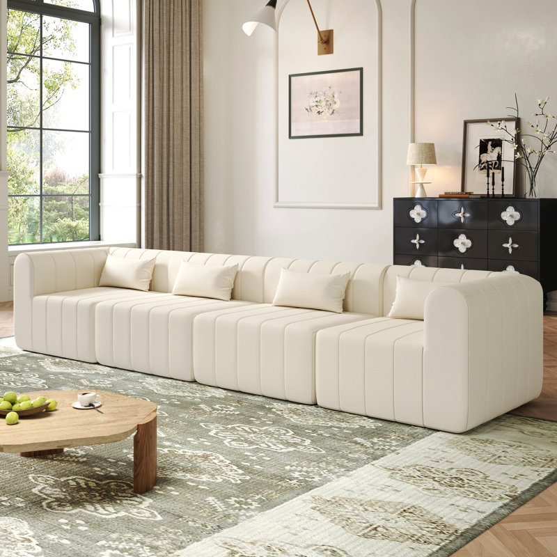 Canapé modulaire entièrement compressé de 145,5 pouces, canapé modulaire rembourré en polyester avec 4 pièces, canapé modulaire en éponge comprimé pour le salon