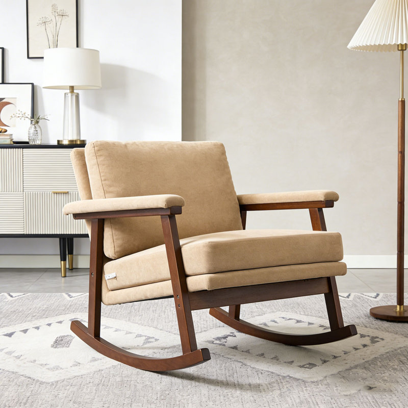 Chaise d'appoint moderne, chaise berçante avec structure en bois, Kaki