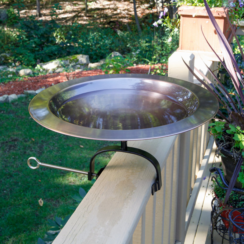 18" Antique Copper Birdbath with Wrought Iron Stand