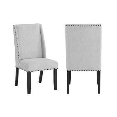 Vinz Dining Side Chair Set Of 2, Light Gray Cotton Polyester, Black Legs
