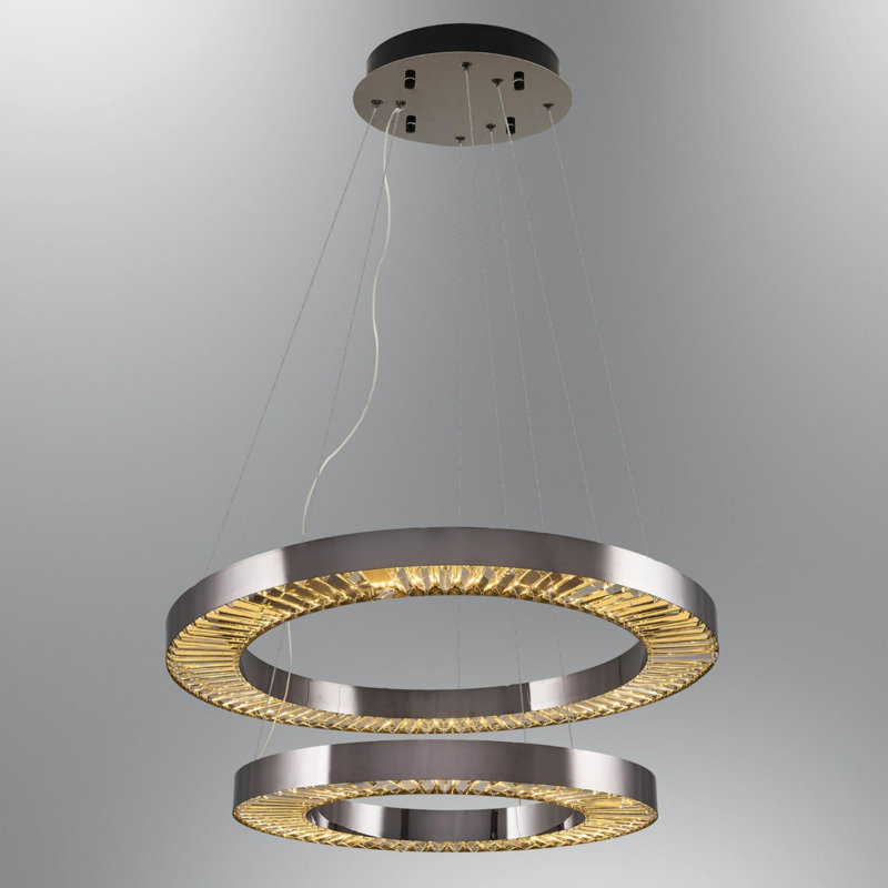 Cassen Elegant Platinum Chandelier with Opal Glass Cap, 39.4 in Diameter x 63 in Height | Metal Body, 140W LED Socket, 14000 Lumen, 3000K | Assembled for Easy Installation, Perfect for Living Room & Dining Areas