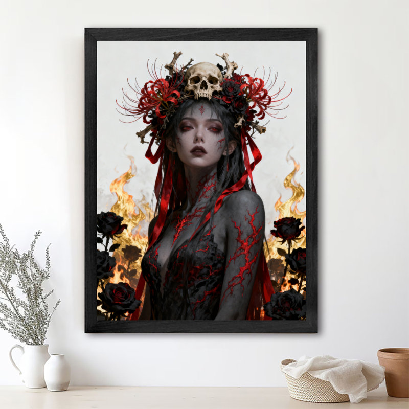 Reproduction d'art encadré noir rétro magnifique fée gothique foncé, H 37 po x l 25 po