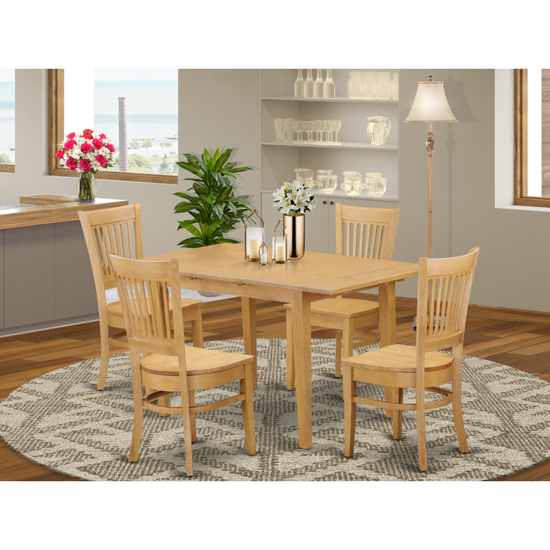 Ensemble de table de salle à manger 5 pièces comprenant une table rectangulaire en bois avec rallonge papillon et 4 chaises de cuisine, chêne