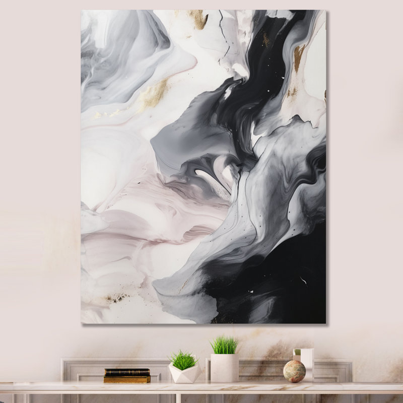 «White and Grey Ripples Of Stone III», reproduction d'art sur toile abstraite en marbre, H 32 po x l 24 po x P 1 po