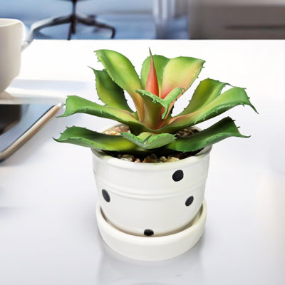 Agave en pot, plante grasse artificielle en céramique blanche 5 po