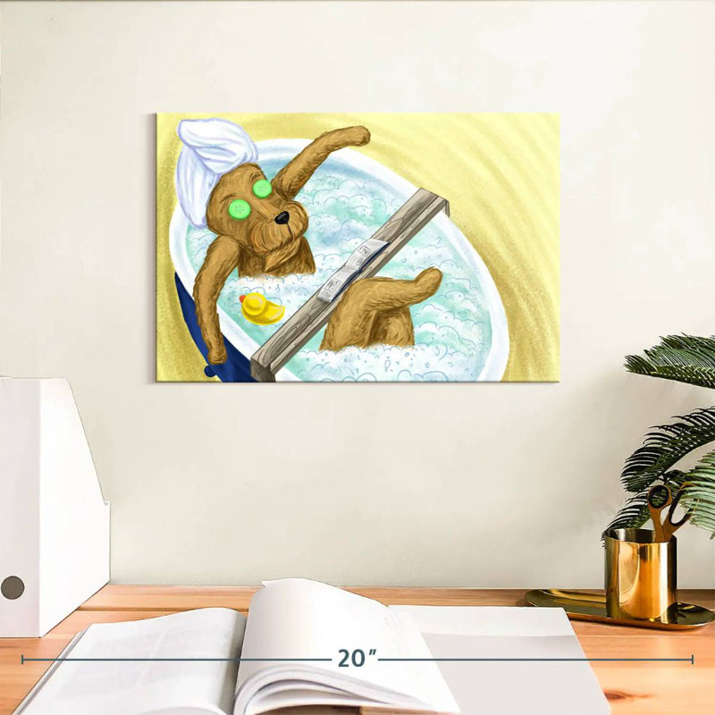Ketti Dog In A Bubble Bath, 8" H x 12" W