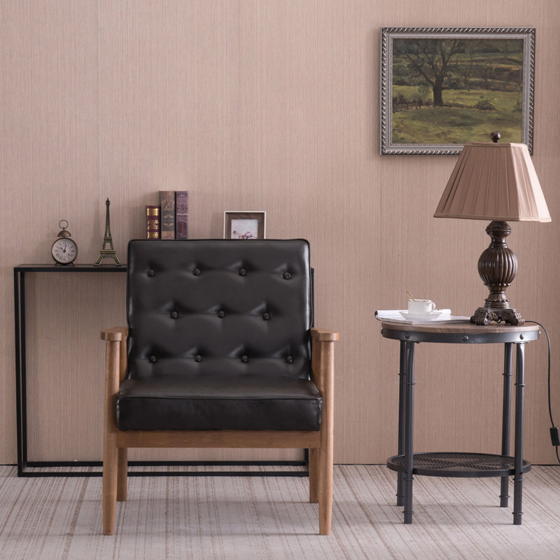 Fauteuil de chambre capitonné 29,5 po, Similicuir brun