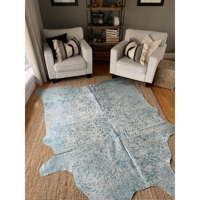 Turquoise Acid Washed Crocodile Embossed Cowhide Rug