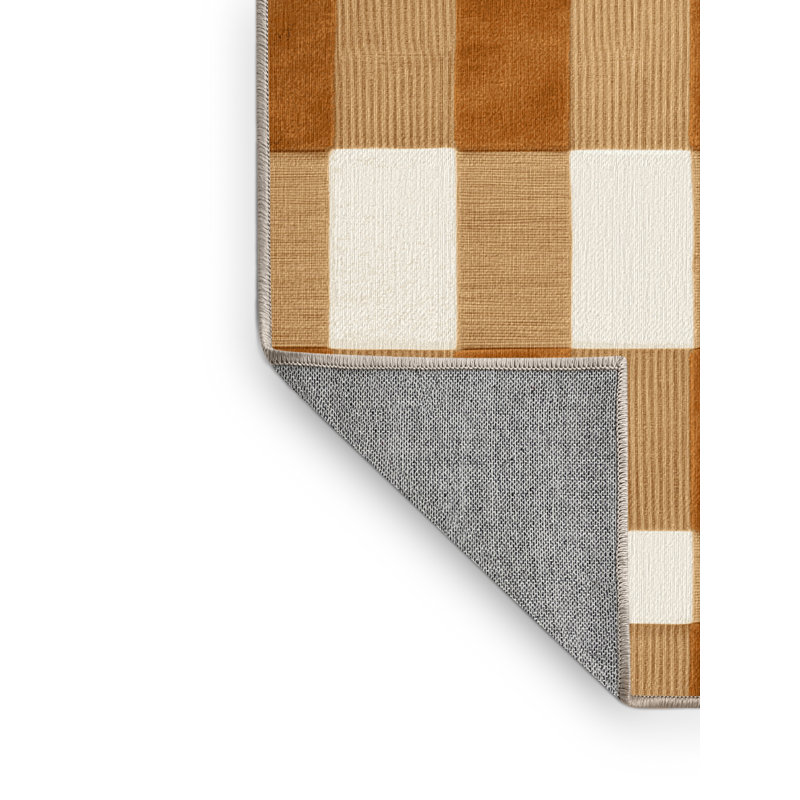 Tapis brun à carreaux lavable à la machine, Rectangle 8 pi x 10 pi