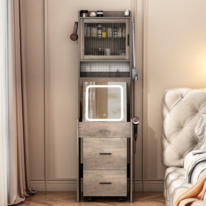 Ensemble de coiffeuse de maquillage avec lumières DEL et prises de courant, Gris