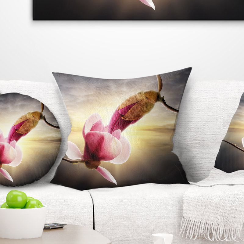 Belles fleurs de magnolia - coussin à imprimé floral, 18 po x 18 po, Coussin décoratif