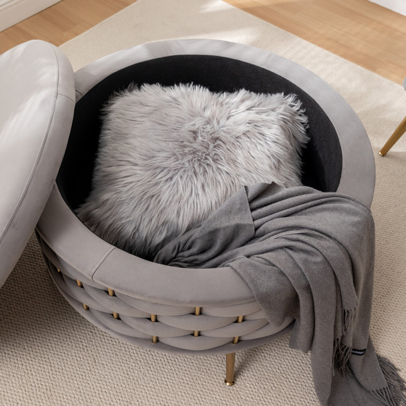 Repose-pieds rond avec rangement Cristen, Gris